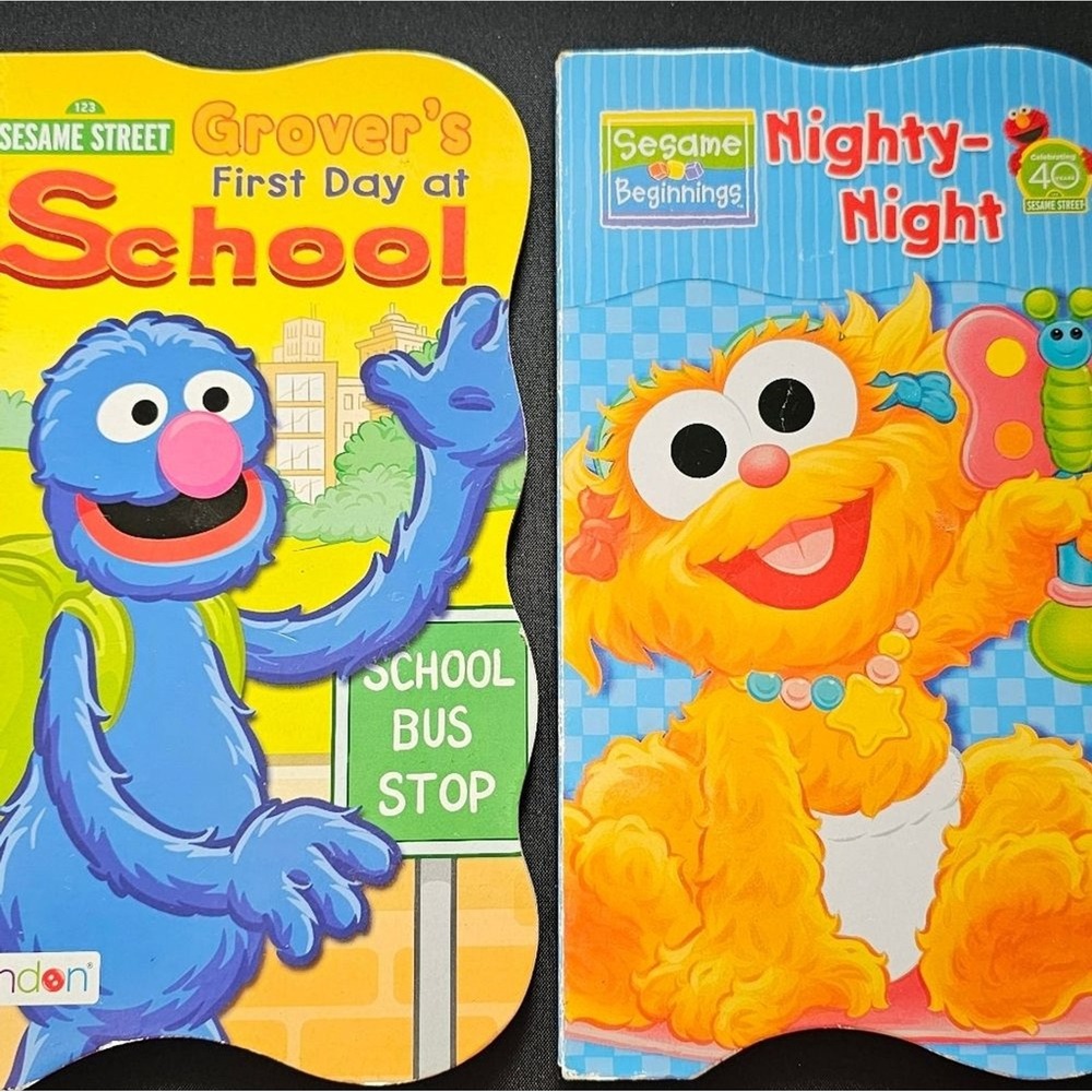 Sesame Street Board Books Grovers First Day at School Nighty-Night Set 2 EUC